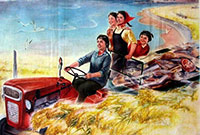 红色宣传画中的女拖拉机手们